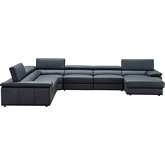 Kobe Sectional Sofa with Right Facing Chaise in Blue Grey Leather